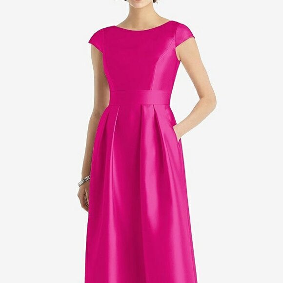 Alfred Sung 767...Cap Sleeve Pleated Skirt Dress with Pockets.....Pink...Sz 12 - Picture 1 of 6